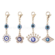 Evil Eye Alloy Enamel with Rhinestone Pendant Decoration, Resin Beads and 304 Stainless Steel Lobster Claw Clasps, Eye/Flower, Mixed Color, 52~59mm(HJEW-JM01039)
