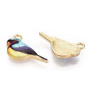 Printed Alloy Pendants, Light Gold, Bird Charms, Colorful, 13.5x21x3.5mm, Hole: 1.8mm(ENAM-N056-205A)