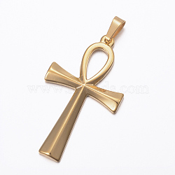 Ion Plating(IP) 304 Stainless Steel Pendants, Ankh Cross, Golden, 44.5x25.5x3mm, Hole: 8x4mm(X-STAS-H384-05G)