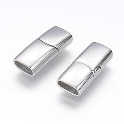 304 Stainless Steel Magnetic Clasps with Glue-in Ends, Rectangle, Stainless Steel Color, 23x10x6mm, Hole: 4x8mm(STAS-G143-80P)