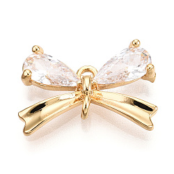 Brass Pave Clear Cubic Zirconia Charms, Bowknot, Real 18K Gold Plated, 12x17x3.5mm, Hole: 1.4mm(KK-N254-177G)