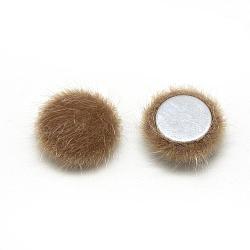 Faux Mink Fur Covered Cabochons, with Aluminum Bottom, Half Round/Dome, Camel, 19~20x6mm(WOVE-S084-18L)
