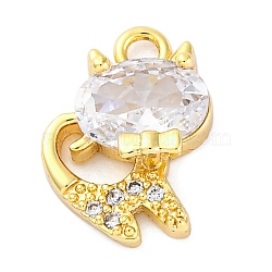 Brass Micro Pave Cubic Zirconia Charms, Cat Shape, Real 18K Gold Plated, 12x9.5x4mm, Hole: 1.6mm(KK-A240-16G)