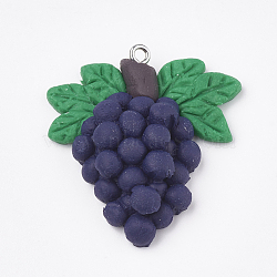 Autumn Theme Handmade Polymer Clay Pendants, with Iron Findings, Grape, Platinum, Indigo, 36.5x34x9.5mm, Hole: 2mm(CLAY-T012-01)