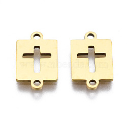 201 Stainless Steel Link Connectors, Laser Cut, Rectangle with Cross, Golden, 13x8x1mm, Hole: 1.2mm(STAS-S110-107G)