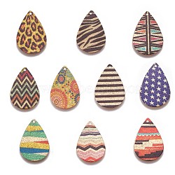 Printed Iron Pendants, teardrop, Light Gold, Mixed Color, 27.5x17.8x0.4mm, Hole: 1.4mm(IFIN-L028-F-M)