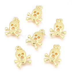Alloy Pendants, Long-Lasting Plated, with Jump Ring, Skull, Real 18K Gold Plated, 16.5x13x4mm, Hole: 2.5mm(PALLOY-B024-14G)