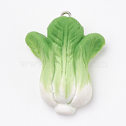Handmade Polymer Clay Pendants, with Iron Findings, Chinese Cabbage, Platinum, Lime Green, 37x28x11mm, Hole: 2mm(X-CLAY-T012-14)