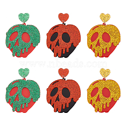 ANATTASOUL 3 Pairs 3 Colors Halloween Pumpkin with Skull Acrylic Dangle Stud Earrings, Platinum Iron Long Drop Earrings for Women, Mixed Color, 66.5mm, Pin: 0.6mm, 1 Pair/color(EJEW-AN0002-19)