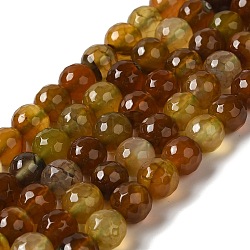 Dyed & Heated Natural Dragon Veins Agate Beads Strands, Faceted, Round, Dark Goldenrod, 8mm, Hole: 1.2mm, about 48pcs/strand, 14.69''(37.3cm)(G-P539-A01-26)