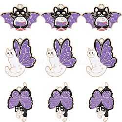 24Pcs 3 Style Alloy Enamel Pendants, Light Gold, Bat/Cat with Butterfly Wings, Mixed Color, 20~30.5x19.5~29x1mm, Hole: 1.8mm, 8pcs/style(FIND-CN0001-27)