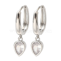 Cubic Zirconia Teardrop Dangle Hoop Earrings, Rack Plating Brass Earrings for Women, Lead Free & Cadmium Free, Platinum, 25.5x6mm(EJEW-Z019-05P)