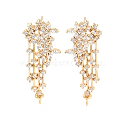 925 Sterling Silver Micro Pave Clear Cubic Zirconia Stud Earring Findings, Leaf, Real 18K Gold Plated, 35x14mm, Pin: 11x0.7mm & 0.8mm(STER-U004-07G)