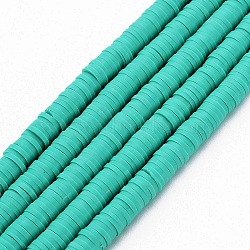 Handmade Polymer Clay Bead Strands, Heishi Beads, Disc/Flat Round, Light Sea Green, 6x0.5~1mm, Hole: 2mm, about 320~447pcs/strand, 15.74 inch~16.92 inch(X-CLAY-T002-6mm-50)