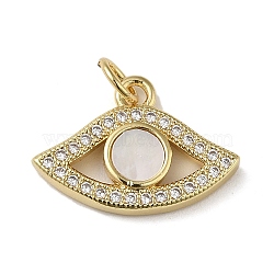 Brass Micro Pave Cubic Zirconia Pendants, with Shell, Eye, Real 18K Gold Plated, 12.5x18x3mm, Hole: 3.4mm(KK-Q808-11G)