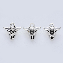 Tibetan Style Alloy Pendants, Cadmium Free & Lead Free, Cattle Head, Antique Silver, 16.5x17x7.5mm, Hole: 1.8mm(X-TIBE-R316-079AS-RS)