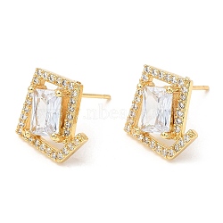 Rack Plating Brass Twist Rhombus Stud Earrings with Cubic Zirconia, Lead Free & Cadmium Free, Real 18K Gold Plated, 15x12.5mm(EJEW-A103-05G)