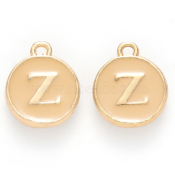 Golden Plated Alloy Enamel Charms, Cadmium Free & Lead Free, Enamelled Sequins, Flat Round with Letter, Wheat, Letter.Z, 14x12x2mm, Hole: 1.5mm(X-ENAM-S118-06Z)