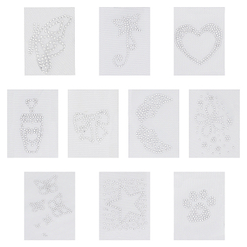 Iron on Decals, Middle East Rhinestone Transfers Patches, Hotfix Rhinestone Sheet, Mixed Shapes, Crystal, 20pcs/set