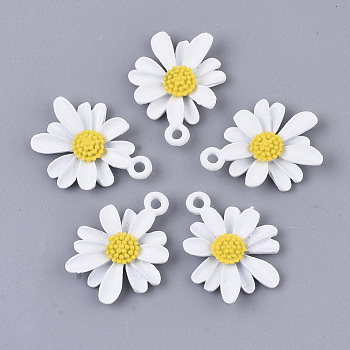Spray Painted Alloy Pendants, Flower/Daisy, White, 20.5x16.5x4mm, Hole: 1.8mm