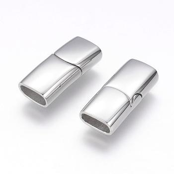 304 Stainless Steel Magnetic Clasps with Glue-in Ends, Rectangle, Stainless Steel Color, 23x10x6mm, Hole: 4x8mm