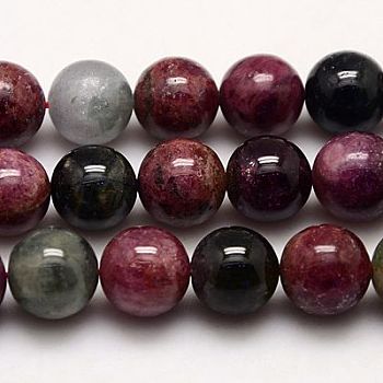 Natural Tourmaline Beads Strands, Round, 6mm, Hole: 1mm, about 63pcs/strand, 15.75"