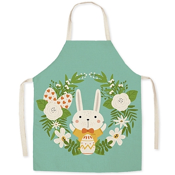 Cute Easter Egg Rabbit Pattern Polyester Sleeveless Apron, with Double Shoulder Belt, for Household Cleaning Cooking, Medium Aquamarine, 680x550mm