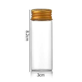 Clear Glass Bottles Bead Containers, Screw Top Bead Storage Tubes with Aluminum Cap, Column, Golden, 3x8cm, Capacity: 40ml(1.35fl. oz)