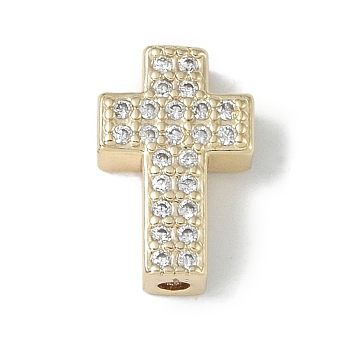 Rack Plating Brass Micro Pave Clear Cubic Zirconia Beads, Long-Lasting Plated, Lead Free & Cadmium Free, Cross, Real 18K Gold Plated, 15x9.5x4.5mm, Hole: 1.8mm