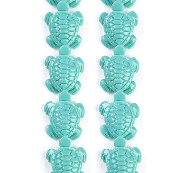 Synthetic Coral Carved Beads Strands, Dyed, Tortoise, Aquamarine, 18.5x16x7.5mm, Hole: 1.2mm, about 20pcs/strand, 13.78''(35cm)