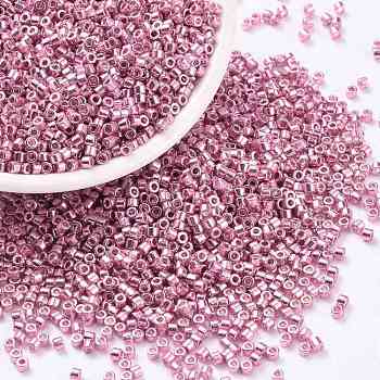 Cylinder Seed Beads, Metallic Colours, Uniform Size, Hot Pink, 2x1.5mm, Hole: 0.8mm, about 888pcs/10g