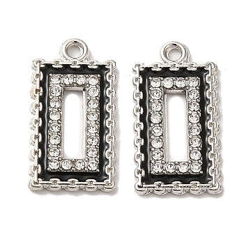 Alloy with Rhinestone Pendants, with Enamel, Rectangle Charms, Platinum, 22.5x12x2mm, Hole: 1.6mm