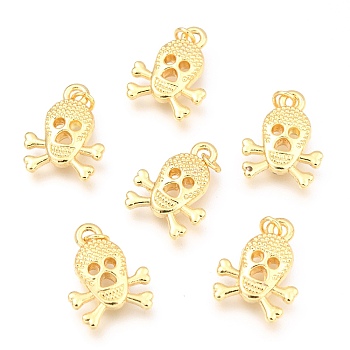 Alloy Pendants, Long-Lasting Plated, with Jump Ring, Skull, Real 18K Gold Plated, 16.5x13x4mm, Hole: 2.5mm