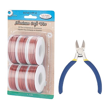 BENECREAT Round Aluminum Wire, with Iron Side Cutting Pliers, Dark Salmon, 15 Gauge, 1.5mm, 10m/roll, 6 rolls