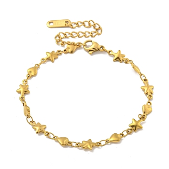 Heart & Star 304 Stainless Steel Link Chains Bracelets for Women, Golden, 9-1/8 inch(23cm)
