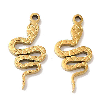 Manual Polishing 304 Stainless Steel Pendants, Snake Charm, Real 18K Gold Plated, 17.5x8x1.5mm, Hole: 1.2mm