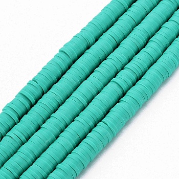 Handmade Polymer Clay Bead Strands, Heishi Beads, Disc/Flat Round, Light Sea Green, 6x0.5~1mm, Hole: 2mm, about 320~447pcs/strand, 15.74 inch~16.92 inch