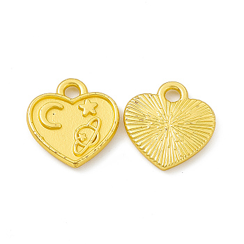 Rack Plating Alloy Charms, Cadmium Free & Lead Free & Nickle Free, Heart with Moon & Star & Planet Charms, Matte Gold Color, 12.5x12x1.5mm, Hole: 1.8mm
