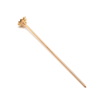Rack Plating Alloy Hair Stick Findings, with Lotus Flower Shape Bead Caps, Light Gold, 125mm