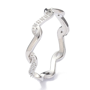 304 Stainless Steel Finger Rings, with Crystal Rhinestone, Wave, Stainless Steel Color, US Size 6~9(16.5~18.9mm)