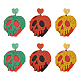 ANATTASOUL 3 Pairs 3 Colors Halloween Pumpkin with Skull Acrylic Dangle Stud Earrings(EJEW-AN0002-19)-1