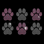 Cat's Paw Print Glass Hotfix Rhinestone, Iron on Appliques, Costume Accessories, for Clothes, Bags, Pants, Pink, 297x210mm(DIY-WH0303-090)