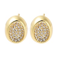 Rack Plating Oval Brass Stud Earrings, with Clear Cubic Zirconia, Cadmium Free & Lead Free, Long-Lasting Plated, Real 18K Gold Plated, 11.5x9.5mm(X-EJEW-N055-38G-RS)