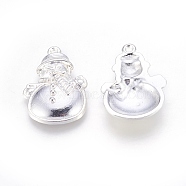 Alloy Pendants, Cadmium Free & Lead Free, Christmas Snowman, Silver Color Plated, 25.5x17.5x3.5mm, hole: 2mm(PALLOY-EA239Y-S)