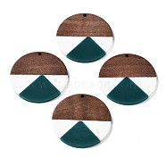 Resin & Walnut Wood Pendants, Flat Round, Teal, 38x3mm, Hole: 2mm(RESI-S389-070A-A11)