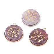 3Pcs 3 Styles Natural Amethyst Pendants, with 304 Stainless Steel Findings, Flat Round with Nordic Pagan Pattern, Mixed Color, 30x26.5x6mm, Hole: 2mm, 1pc/style(PALLOY-JF01645)
