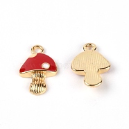 Zinc Alloy Enamel Pendants, Light Gold, Mushroom, Red, 17x11x2.5mm, Hole: 1.8mm(CW-TAC0001-04A)