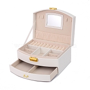 2-Tier Imitatoin Leather Jewelry Organizer Storage Drawer Boxes, with Mirror Inside, Rectangle, White, 20x16x10.5cm(PW-WG72729-02)