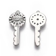 Key Brass Micro Pave Clear Cubic Zirconia Pendants, Nickel Free, Real Platinum Plated, 30.5x13x2mm, Hole: 1.2mm(KK-G436-23P)