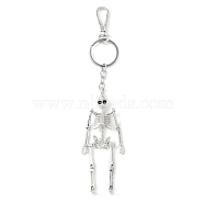 Alloy Pendant Keychain, with Alloy Findings and Lobster Claw Clasps, Skeleton, Platinum, 13cm(SKUL-PW0002-057P)